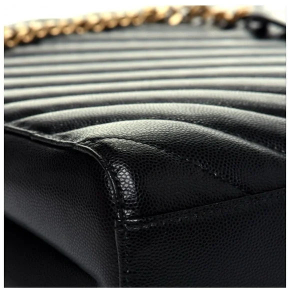 YSL Grain De Poudre Matelasse Chevron Medium Tribeca Shopping Bag Black 🖤 - Picture 10 of 13